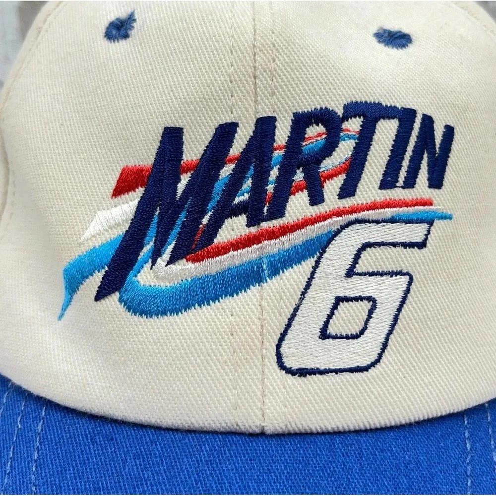Vintage‎ Mark Martin Snapback Hat Cap Nascar Racing Tee 90s Y2K Blue White USA